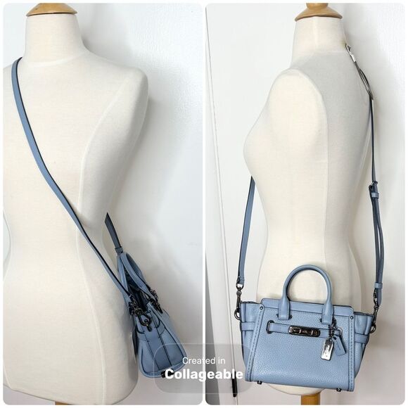 Coach Swagger 20 Pebble Leather Satchel 36235 Cornflower Blue Crossbody Bag - Picture 2 of 11